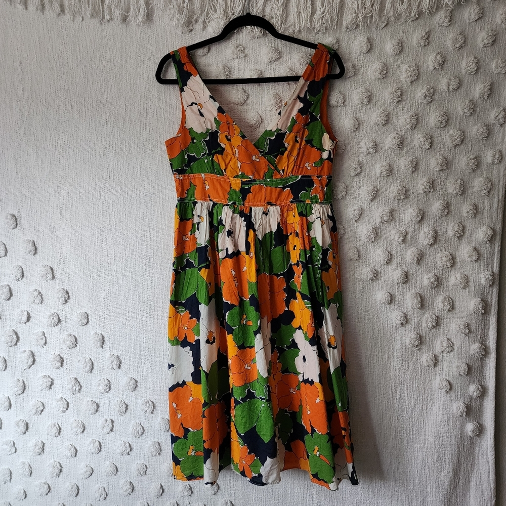 Liz Claiborn Orange Green Whit and Blue Floral Dress size 8